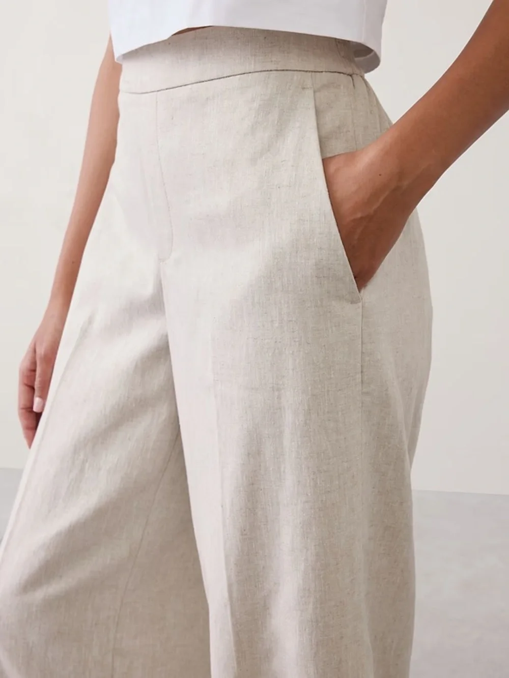 Banana Republic Beige Wide-Leg Linen-Blend Pants Size 12